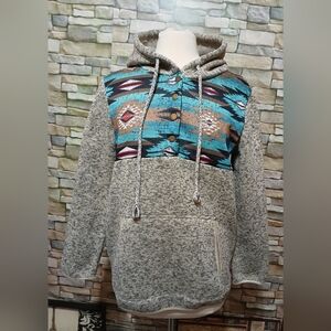 Gray and Blue Patterned Women's Hoodie